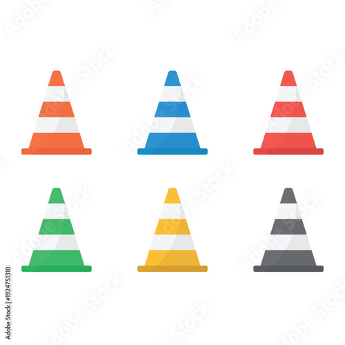 Plastic traffic cones isolated on a white background serve as a 3d construction safety barrier and warning symbol for road work caution