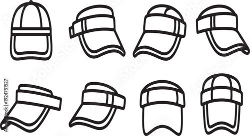 A collection of various types of baseball caps and hats Vector