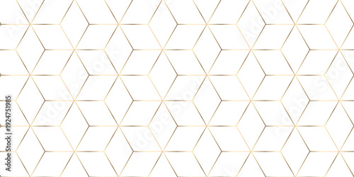 Vector abstract square tech grid gold line box structure wallpaper. metal cube creative geometric fabric wall tiles gradient web triangle diamond honeycomb hexagon art decorative textile design.