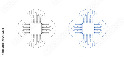 Abstract AI Microchip with Artificial Intelligence Data Processing Concept, Modern AI Processor Chip Icon Silhouettes