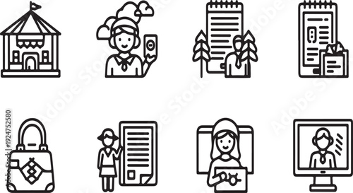 Icons representing various aspects of education, security, and online learning Vector