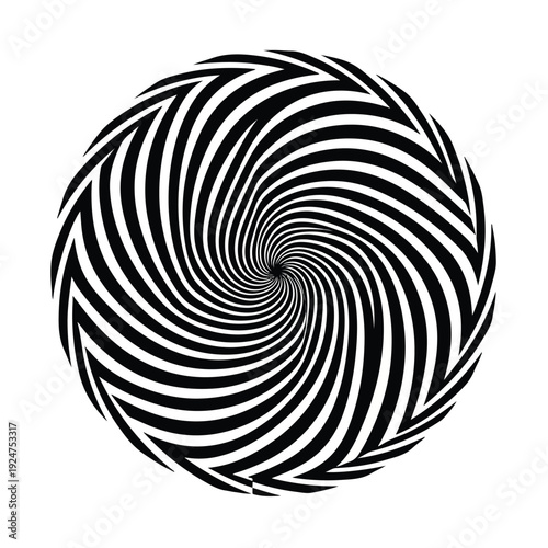 Abstract hypnotic black and white spiral vortex pattern, optical illusion, psychedelic graphic design, dizzying effect