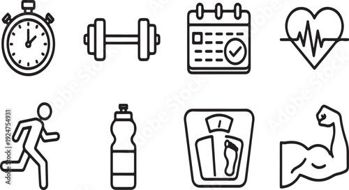 Icons representing various aspects of fitness and health Vector