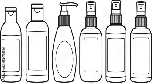 Assorted bottles and containers with various lids and spouts Vector