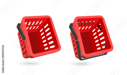 empt red shopping basket top view on a white background for designing various shopping promotion, vector 3d isolated illustration for advertising, basket minimal style for design