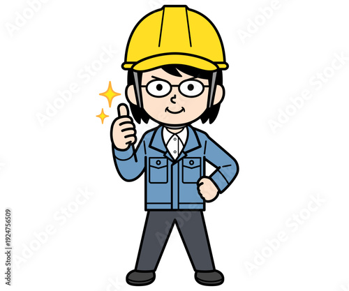 賞賛するヘルメットをかぶった現場監督の中年女性