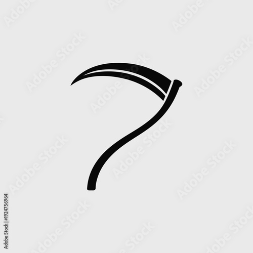 A simple black scythe icon on a plain white background.