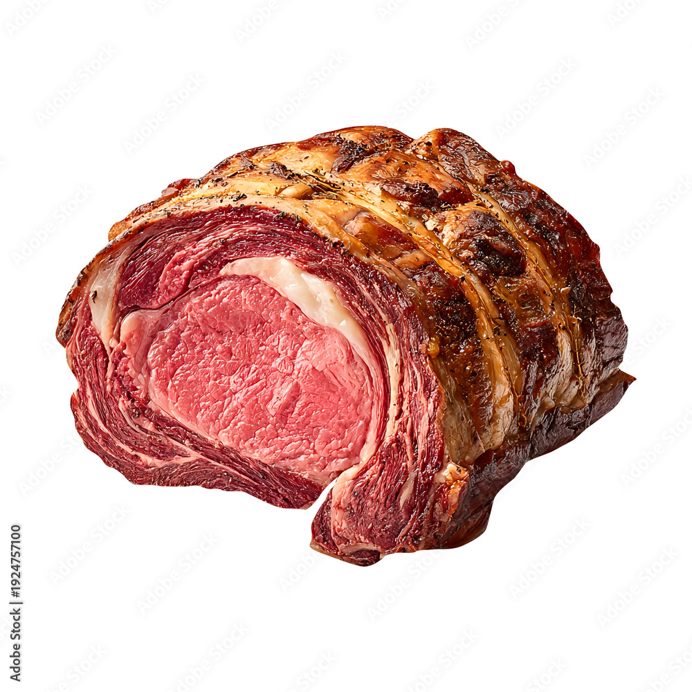Obraz premium Prime rib roast, isolated on white background, realistic, studio lighting, centered, no shadow, transparent background