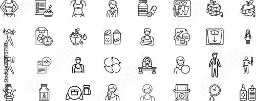 Healthy lifestyle icons for fitness and wellness concepts