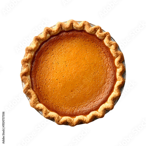 Pumpkin pie whole, isolated on white background, realistic, studio lighting, centered, no shadow, transparent background