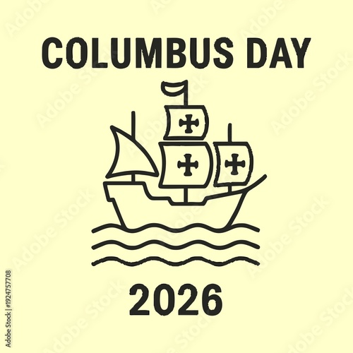 Columbus Day 2026 Line Art Sailing Ship Illustration