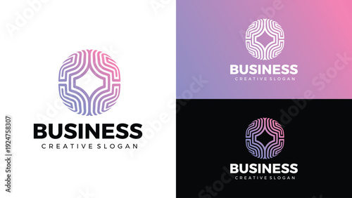 Abstract Circle Labyrinth Logo Design Template with Modern Gradient for Digital Technology Business Identity
