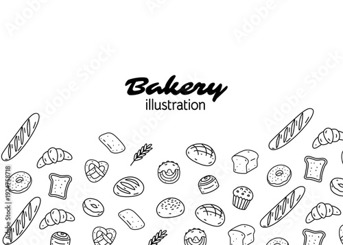 Bakery illustration with white background, food packaging, menu illustration hand drawn wrapping design, food business, bakeshop