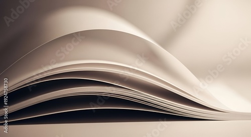 Abstract Paper Sheets in Sepia Tone with Soft Lighting and Curving Forms