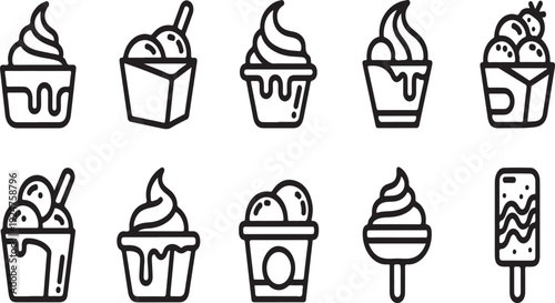 Assorted ice cream treats in various styles and containers Vector