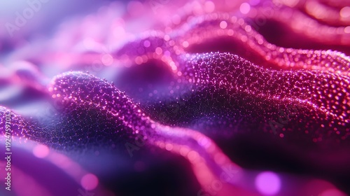 Glowing particles form undulating abstract surface under vibrant light