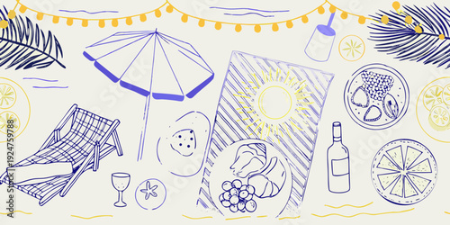 A summer scene with beach items and a celebratory atmosphere