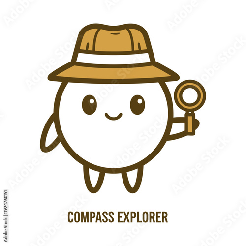 Cartoon character explorer with magnifying glass wearing hat standing upright, vector illustration for adventure and discovery concept t5.eps