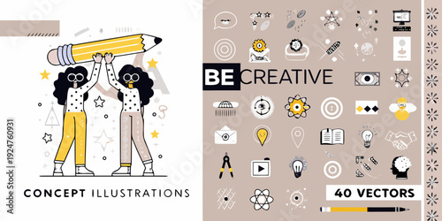 Creative concept illustration featuring people icons and design elements