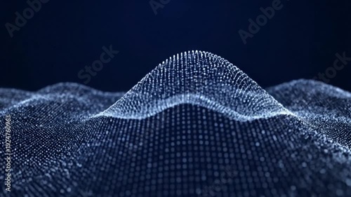 Abstract blue digital wave surface animation with glowing particles, representing data flow, technology, and futuristic concepts