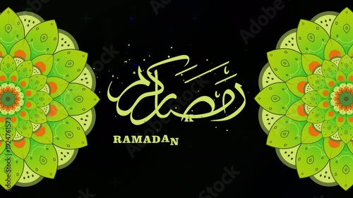 Sacred Ramadan Kareem Calligraphy Radiating Across an Arabic Mandala Background, suitable for eid invitations, Islamic social campaigns, mosque interiors, and prayer ambiance broadcasts.