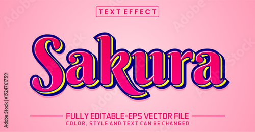 Sakura Cherry Blossom Pink Editable Text Effect EPS Vector