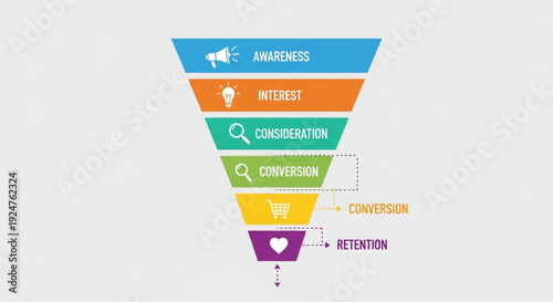 Marketing funnel stages awareness interest consideration conversion retention