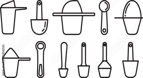 A variety of simple, black and white, line-drawn kitchen utensils Vector