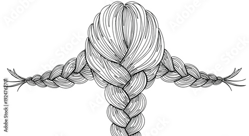 Braided Hair, Detailed Line Art Illustration