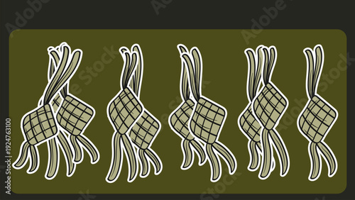 Ketupat Indonesian Food Ramadan Doodle Hand Drawn Bundle