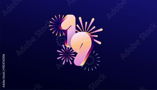Gradient Colored 3D numbering anniversary 19th, 19th Happy Anniversary with colourful gradient, celebrating and greeting design banner.
