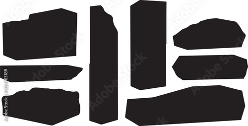 Black torn paper pieces on white background illustration set