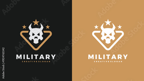 Military Devil Skull Vector Logo Illustration Template with Stars for sports Team and Tactical Game Mascot