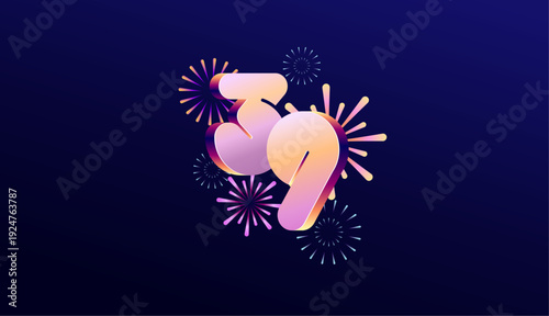 Gradient Colored 3D numbering anniversary 39th, 39th Happy Anniversary with colourful gradient, celebrating and greeting design banner.