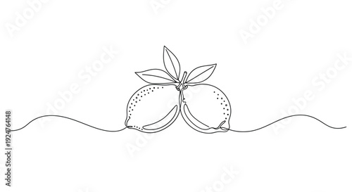 Fresh Lemons with Leaves in Continuous One Line Art Style
