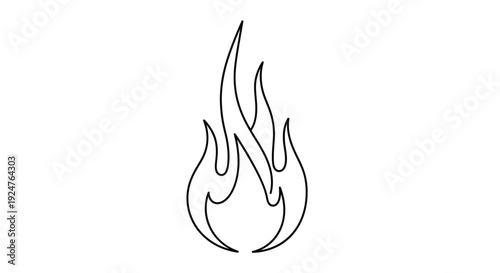 Simple Continuous Line Art Drawing of a Stylized Fire Flame