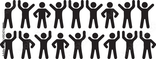 A group of people celebrating with raised hands in a crowd