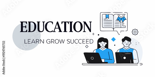 Illustration depicting education learning and students using technology