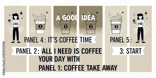 A comic strip illustrating a love for coffee and starting the day