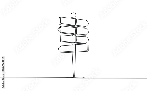 A simple line drawing of a directional signpost with multiple blank signs on transparent background