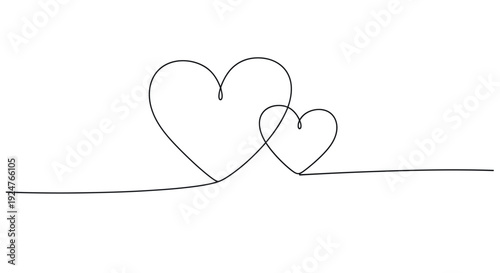 Two Interlocking Hearts Representing Love in Continuous One Line Art
