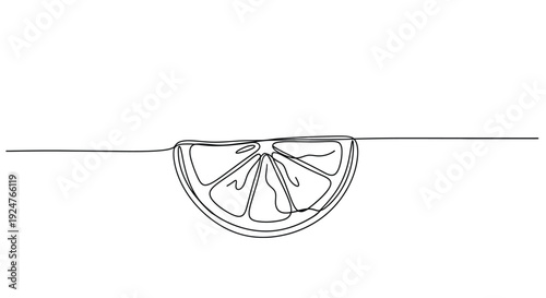 Fresh Citrus Lemon Slice in Continuous One Line Art Style