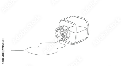 Continuous Line Drawing of a Spilled Ink Bottle with Flowing Liquid
