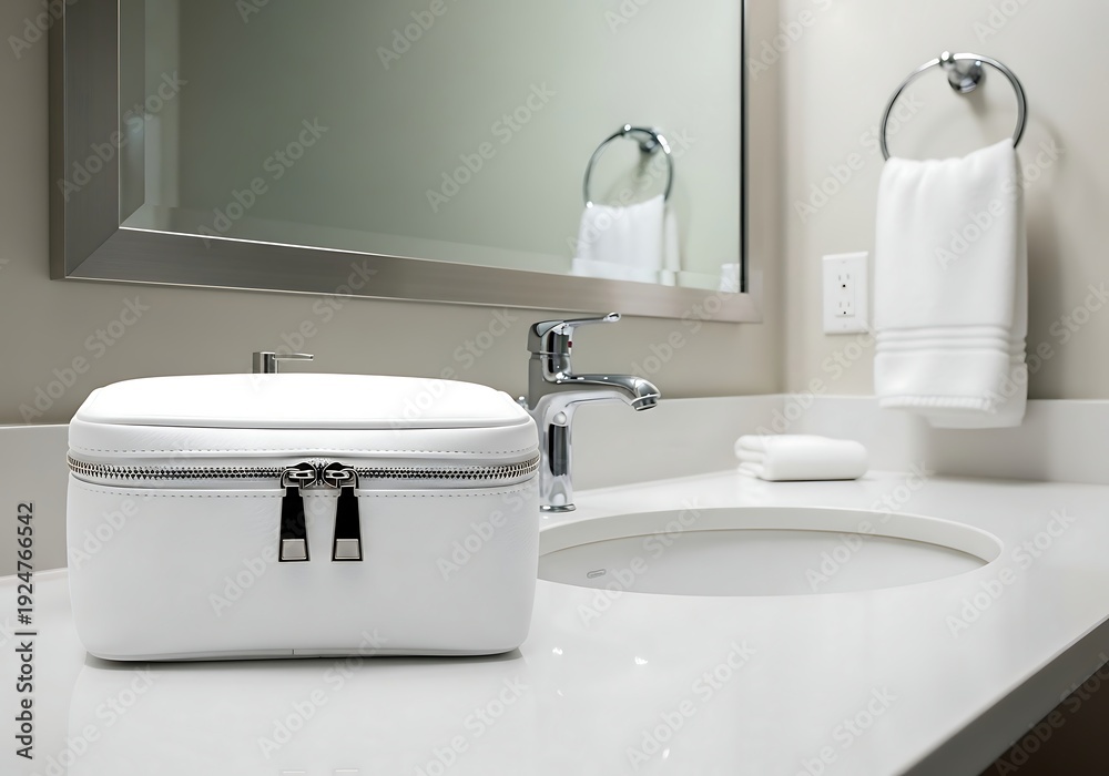 Fototapeta premium White Bathroom Countertop with Toiletry Case