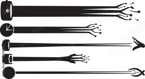 Black and white illustration of various wristbands and arrows