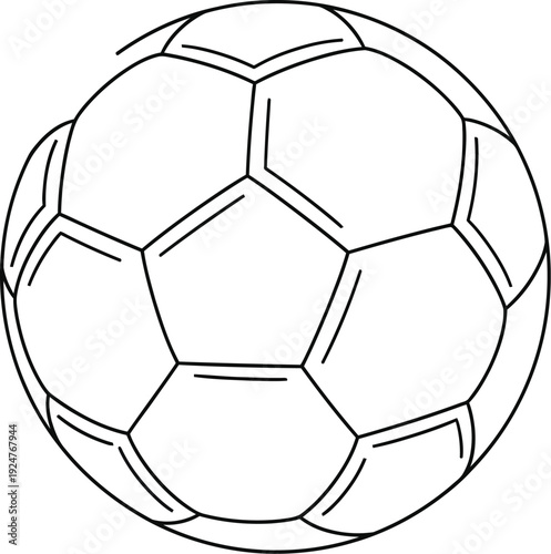 Simple vector outline illustration of a classic soccer ball, perfect for sports design, educational materials, or a children's coloring book page featuring athletic equipment and games.