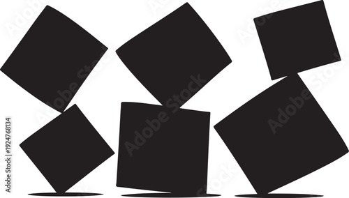 Black squares falling on white background in motion blur