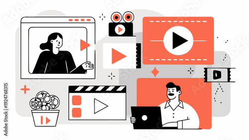 Online video content creation and viewing a modern digital illustration