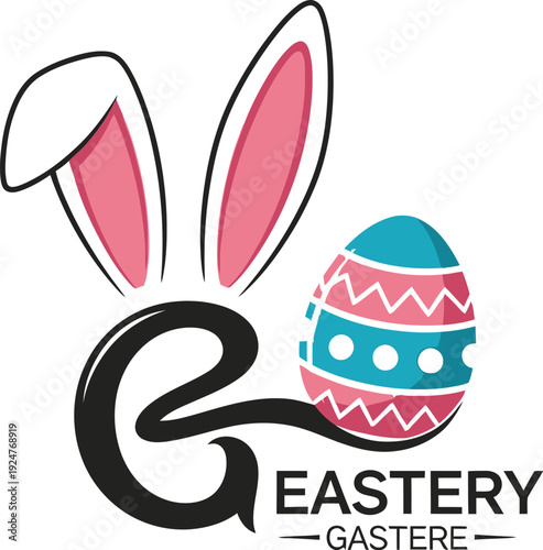Festive black and pink bunny ear logo incorporates a colorful decorated egg design symbolizing the joyful spirit of the spring holiday celebration
