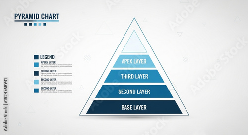 Pyramid chart with four blue layers and legend business infographic template for data analysis and statistics